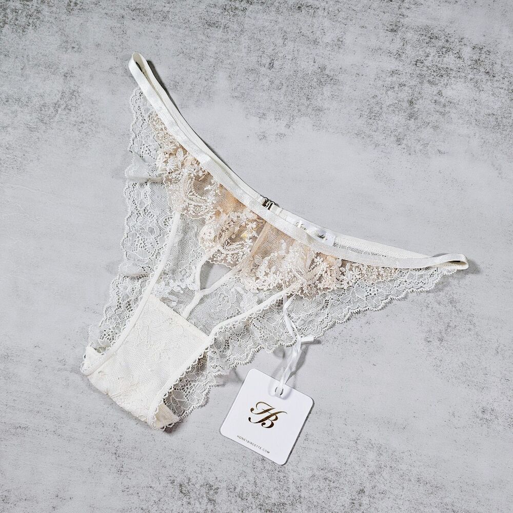 Honey Birdette Charlotta Ivory Brazilian Lace Brief Panty Size M